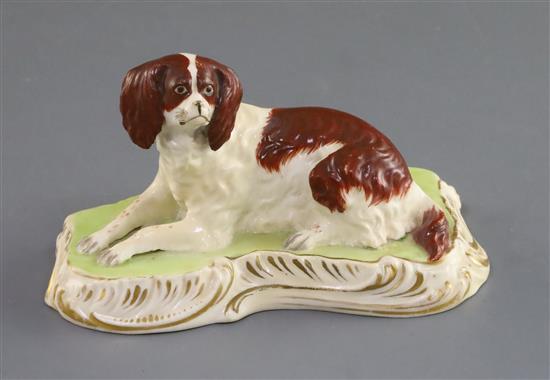 A Copeland and Garrett porcelain figure of a King Charles Spaniel, c.1833-47, L. 11.6cm